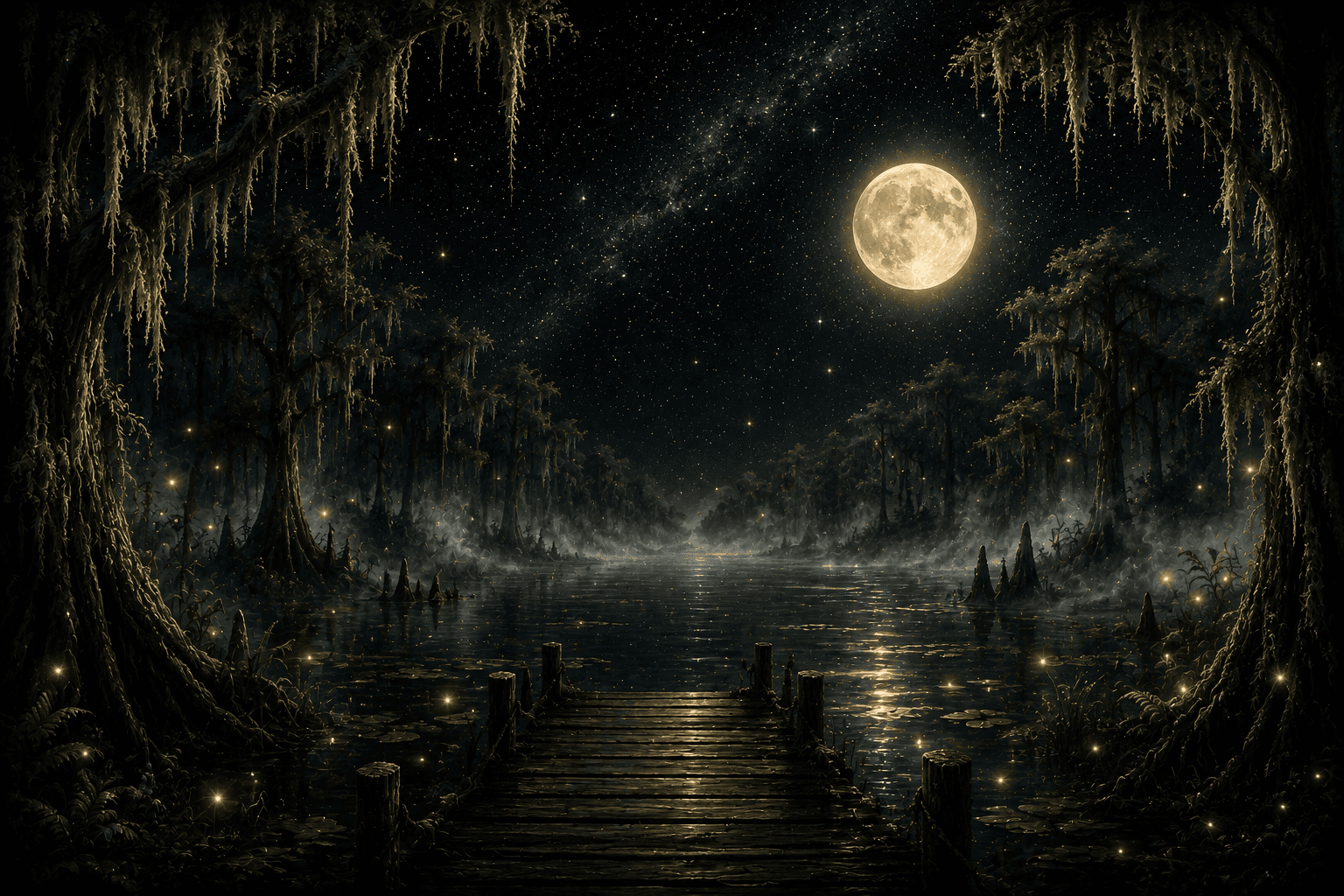 Moonlit Louisiana Bayou